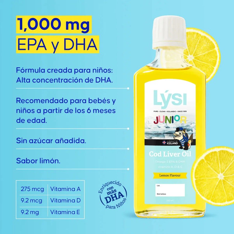 Omega Aceite Hígado Bacalao Limón Niños 240ml Apto Lactancia