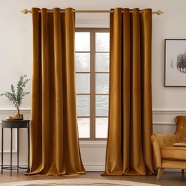 MIULEE Velvet Curtains Golden Brown Elegant Grommet Curtains Thermal Insulated Soundproof Room Darkening Black Out Curtains/Drapes for Classical Living Room Bedroom Decor 52 x 108 Inch Set of 2