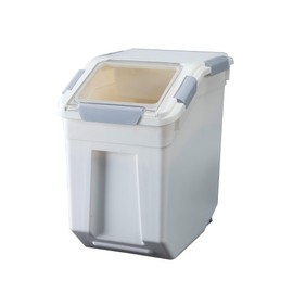 HANAMYA 25 Liter / 27 lbs Pet Food Storage Container with Measuring Cup, BPA free, For Dog Food | Cat Food | Rice | Grain | Flour, White & Gray, 1 count