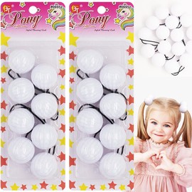 8 Pcs 40mm Large Hair Ties with Balls, Bubble Beads, and Bobble Hair Balls for Girls and Toddlers (White)