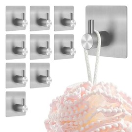 Ganchos para Toallas de Baño，Ganchos Adhesivos para Pared 304 Acero Inoxidable 10 PCS，Robe Ropa Toalla Bolsa Montado en Pared Percha de Ropa Soporte para Cocina y Baño Oficina Organización