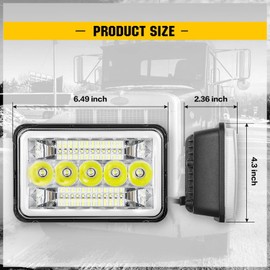 4PCS 4x6 Inch LED Headlights with Hi/Lo Beam and DRL, 4x6 Inch Headlight Compatible with Chevy S10 Blazer 1994-1997 Peterbilt Freightliner Probe - Sealed Beam LED Headlight Replacement (4 Pack)