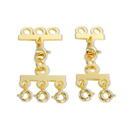 Pack of 2 Chains Layering Clasp - 14 Carat Gold 2.3 Strands Layered Bracelets Necklace Connectors, Multi-Strand Jewellery Chain Clasp, DIY Multiple Strands Necklace Clasps, Stackable