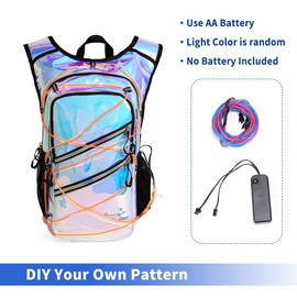Hydration Backpack Pack with Cool Lights, 2L Water Bladder, Lightweight Bag for Running, Hiking, Bike, Climbing, Music Festival Essential, and Rave (Holographic-Blue)