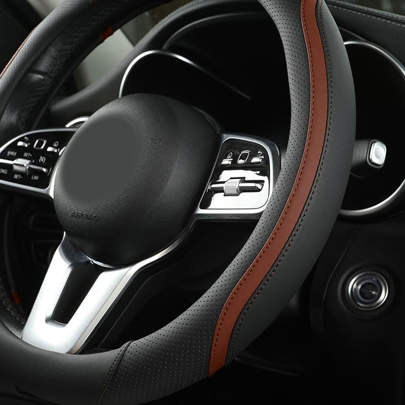 Car Steering Wheel Cover, Leather Steering Wheel Cover Brown Universal