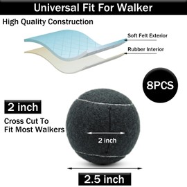 SHYUJAJIE 4 PCS Precut Walker Tennis Balls for Furniture Legs and Floor Protection, Heavy Duty Long Lasting Felt Pad Glide Coverings for Chair (Black)