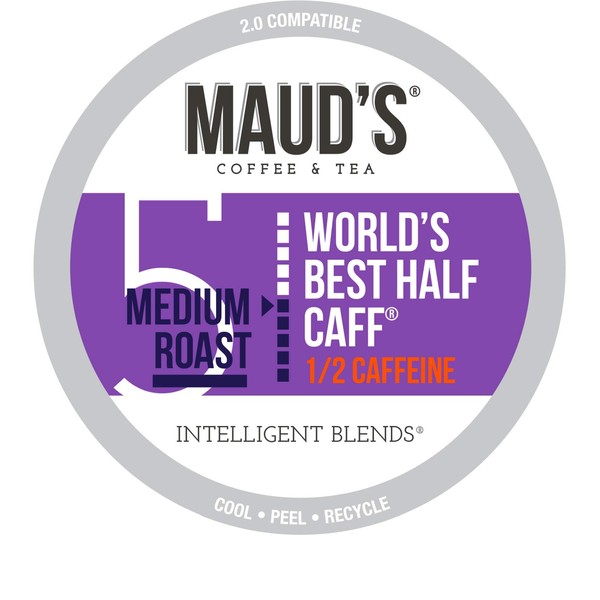 Maud's Half Caff Coffee (World's Best Half Caff), 100ct. Recyclable Single Serve Coffee Pods – Richly satisfying arabica beans California Roasted, k-cup compatible including 2.0