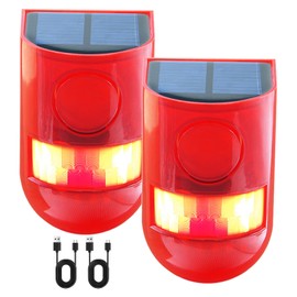 ChunHee Solar Outdoor Motion Sensor Alarm 4 Working Mode Motion Activated Alarm 129dB Loud Sound Noise Maker IP65 Waterproof Motion Detector with Strobe Light for Garden Yard Farm Home 2PC