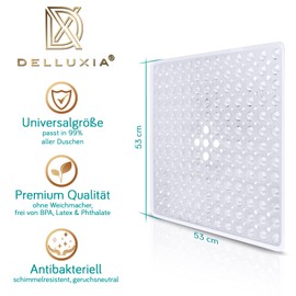 Delluxia Shower Mat Non-Slip 53 x 53 cm Including 2 Hooks Non-Slip Mat Shower Bath Mat Non-Slip Mould Resistant & Machine Washable Shower Mat Non-Slip BPA Free and Latex Free Transparent