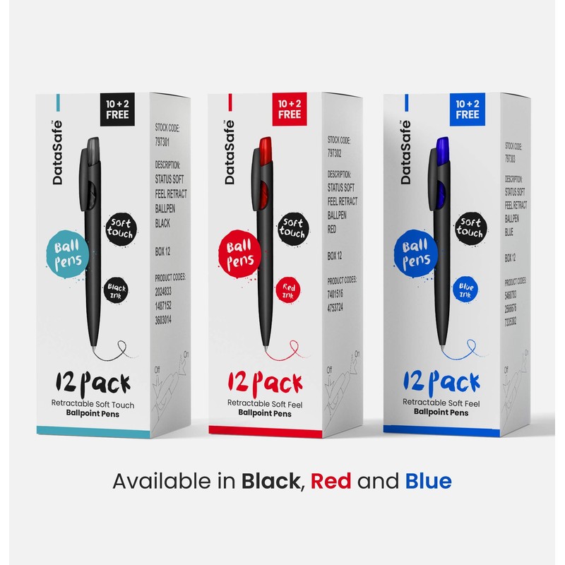 Datasafe Retractable Clicky Ballpoint Writing Pens, Black Casing, Medium Point