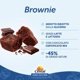 CÉRÉAL - Brownie Senza Zuccheri con Cacao Sostenibile Rainforest Alliance, Senza Latte e Lattosio, Ridotto Impatto Glicemia, -45% Grassi Saturi 40g