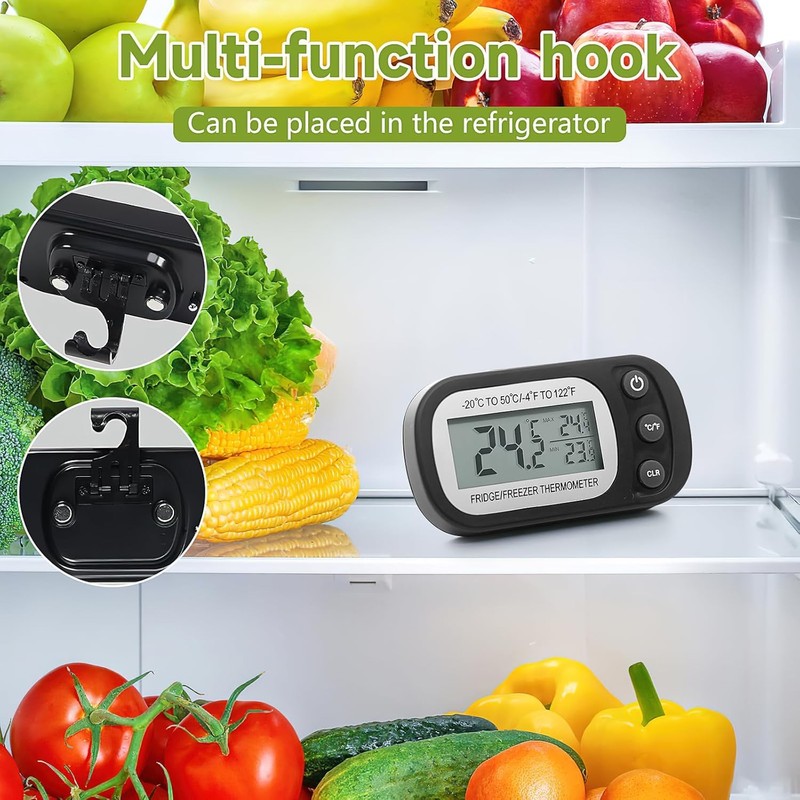 8 Pack Refrigerator Thermometer, Digital Freezer Small Black Fridge Thermometer,