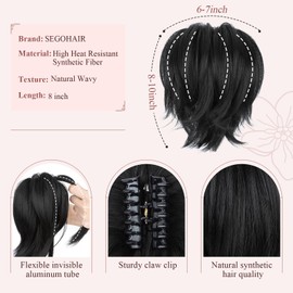 SEGOHAIR Claw Clip Short Ponytail Extension Messy Bun Hair Piece, Bendable Metal Wire Fake Bun Hair Pieces for Women-Fake Ponytail DIY Styles Hair Buns Hair Piece-Black