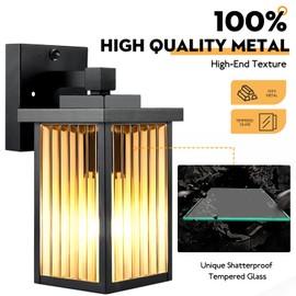 hameso 2 Pack Outdoor Motion Sensor Lights, Dusk to Dawn Outdoor Wall Light Fixtures, Waterproof Exterior Lighting for Front Porch, Garage, Entryway, Yard, House (Black)