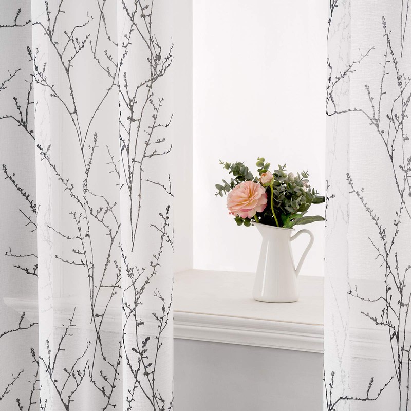 MIULEE Tree Branch Print Semi Sheer Curtains for Living Room/Bedroom