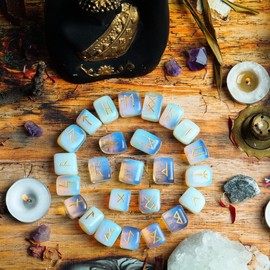 Opalite Rune Set - Rune Stones - Viking Rune Stones - Crystal Divination Set - Elder Futhark Rune Stones - Rune Set Stones - Crystal Runes - Futhark Rune Set