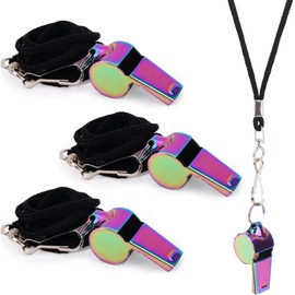 Lyfengdeam 3pcs Stainless Steel Whistles with Nylon Lanyards, Colourful, for Sports, Coaches, Referees, Lifeguards