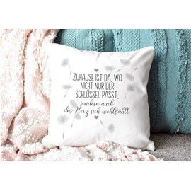 PR Print Royal Cushion with Saying "Zuhause ist da, wo das Herz sich wohlfühl" (Zuhause ist da, wo das Herz sich wohlfühl), Statement Decorative Cushion, Gift for Family and Friends, Green Back, 40 x