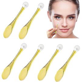 6Pcs Mini Eye Roller Plastic Eye Cream Massager Sticks Makeup Spatula Scoop Dark Circle Remover Beauty Cosmetic Tool for Skin Care,Golden
