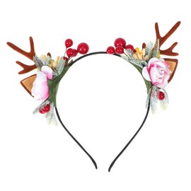 Minkissy Christmas Antlers Headband Reindeer with Ears Headband Flower Hair Band for Christmas Party Women Girls (Various Patterns) pattern 3