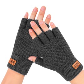 Yuqilin Gloves Fingerless, Winter Warm Knitted Gloves for Women Outdoor Men Women Outdoor Camping Hiking Running Cycling Driving (Dark Grey)
