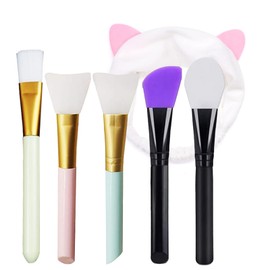 5 Piece Face Mask Brush Cosmetic Brush with Cat Ear Headband Hairless Face Mask Brush Set