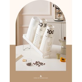 Coffee Cup Holder, Cup and Lid Dispenser with Stand, Disposable Cups Organizer, 3 Slots, for Coffee Station, Bar, Office, Home, Restaurant, Breakroom, Countertop (White)