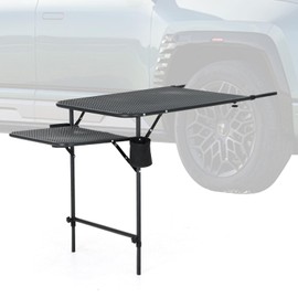 WGOS Camping Table, Grill & Tailgate Table, Adjustable Height & Width, Black, Aluminum Top & Frame, Alloy Steel Base, Outdoor Use, 42.1" x 17.5" x 34.3"