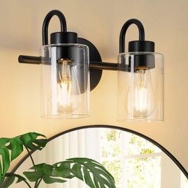 AURYNIX 2-Light Black Bathroom Light Fixtures with Clear Glass Shade, Modern Wall Sconces, Vanity Lights for Bathroom, Mirror, Powder Room, Living Room