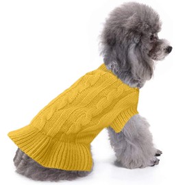 CHBORCHICEN Small Dog Sweaters Knitted Pet Cat Warm Dog Sweatshirt Winter Clothes Kitten Puppy Sweater (S, Dress-Yellow)