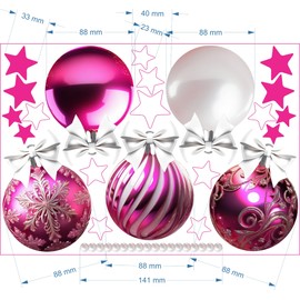 Christmas Bauble Snowflakes Window Decals Stickers for Glass, Large Xmas Designs Home Decorations Holiday Bling, DIY Window Door Mural Showcase for Office Business, Pink Glossy Window Decorations