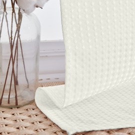 Vangao Net Curtains, Waffle Pattern, Kitchen Curtains, Bistro Curtain, Plain Light Filtering Window Curtain for Short Windows, Small Windows, Living Room, Country House, W x H 90 x 115 cm, Beige, Set