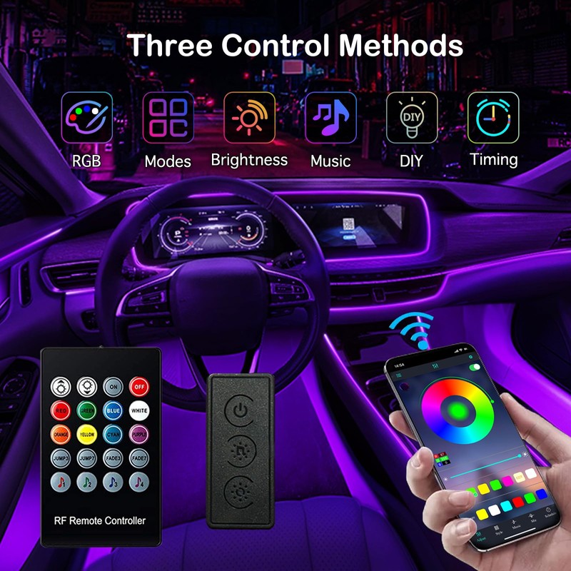Interior Car LED Strip Lights, RGB 6 in 1 Ambient