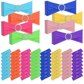 Yuanan 80 Pack Multicolor Stretch Chair Sashes, Polyester Spandex Chair Sashes with Buckle, Bows Elastic Chairs Bands for Wedding, Party, Banquet Decoration(Solid)