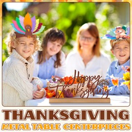 Yaocom 13.78 Inch Fall Thanksgiving Table Sign Happy Thanksgiving Metal Letter Decor Autumn Tabletop Decoration with Wooden Base Cutout Word Sign for Home Tiered Tray Centerpiece Mantel Shelf