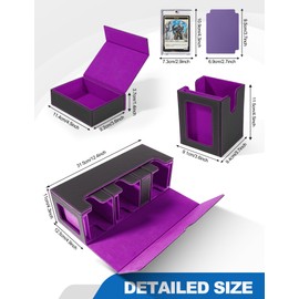 banloga Card Deck Box for MTG with Commander Display, 4-in-1 Removable Card Case with Dice Tray Holds 300+ Double-sleeved Cards, Magnetic Closure Card Storage Box for TCG Sports Cards (Black&Purple)