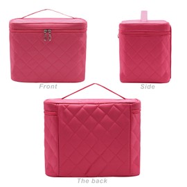 Large Make Up Bag,Portable Cosmetic Bag with Handle Zipper Waterproof Make Up Organizer Bag Travel Toiletry Bag for Women Girls (Light RED)