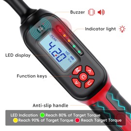MOVECRAB 3/8" Drive Digital Torque Wrench, 3-62.6 Ft.lb/4.2-85 N.m, ±2% High Accuracy, LED Display, USB Data Storage, 4 Units & 2 Modes, Triple Alert System (Red)