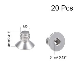 uxcell M5x8mm Flat Head Machine Screws Inner Hex Screw 304 Stainless Steel Fasteners Bolts 20Pcs