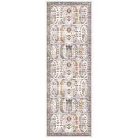 Madane Hallway Runner Rug - 2x5 Rug Runner Washable Runner Rugs Non-Slip Low-Pile Kitchen Runner Rug Laundry Room Rug Throw Carpet for Entrance Bedroom Living Room (2'x5', Brown/Gold)