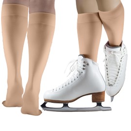 CRS Cross Ice Skating Socks (2 Pair) Premium Knee High Tights for Ice Skates, Footed Skate Sock, Figure Skating and Dance (Beige)