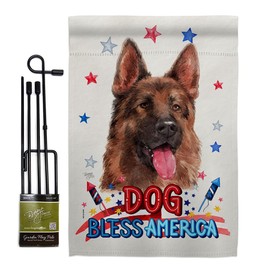 Breeze Decor Patriotic Red German Shepherd Garden Flag Set with Stand Animals Dog Puppy Spoiled Paw Canine Fur Pet Nature Farm Animal Creature Small Gift Yard House Banner Made in USA 13 X 18.5