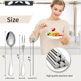 Coffee Spoons Cacktail Picks Charcuterie Forks Set, Stainless Steel Coffee Tea Spoon and Mini Charcuterie Picks for Appetizers Dessert (Silver)