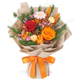 Bloom's Diary Preserved Flowers Bouquet, Flowers for Delivery Prime, Birthday Gifts for Women, Wife, Mother, Her (Orange)