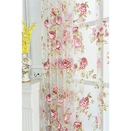 Kolachic Rod Pocket Top Rose Floral Sheer Voile Curtain, Pink Flower Tulle Transparent Window Treatment for Living Room Bedroom Glass Door, 54 by 96 Inch Each, 1 Set of 2 Panels â¦