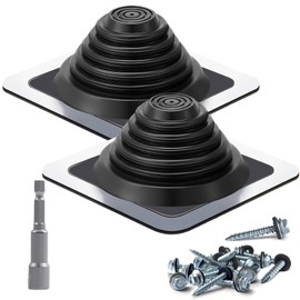 2 Pack Metal Roof Vent Boot, Flexible Pipe Flashing Boot High Temp Silicone Chimney Boot Kit Fits Pipe OD 1/4" to 5 3/4", Includes Square Base Metal Roof Pipe Boot, Hex Socket & Roofing Screws