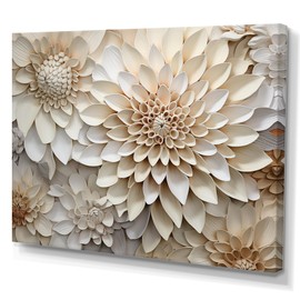 DesignQ Dahlia Wall art decor, Dahlia Wall Art, Beige Petals In Minimalist Dahlia, beige Canvas wall art, 40x30 inches