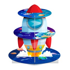 Huxolynifty Space Cupcake Stand, 3 Tiers Space Theme Cupcake Stand, Space Cupcake Holder & Space Theme Dessert Tower, for Boys/Girls Space Themed Party Decorations & Outer Space Birthday Decorations