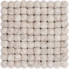 myfelt Béla Felt Ball Square Trivet, Virgin wool, beige, 20 x 20 cm