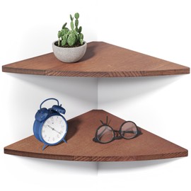 VERTORGAN Corner Shelf Wall Mount(Set of 2),Wooden Floating Display Shelves for Living Room Bedroom Bathroom Kitchen(Large)